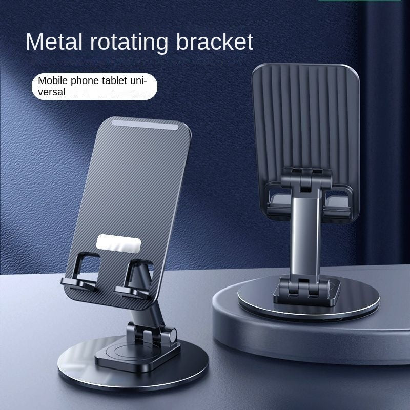 Foldable Phone Stand For Desk - Height Adjustable Cell Phone Holder Portable Cellphone Cradle Desktop Dock Metal Base 360 Degree Rotatable Compatible With Phone Tablet PC