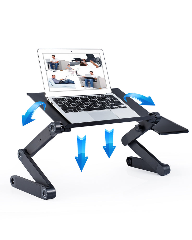 Adjustable Laptop Stand, Laptop Desk with 2 CPU Cooling USB Fans for Bed Aluminum Lap Workstation Desk with Mouse Pad, Foldable Cook Book Stand Notebook Holder Sofa