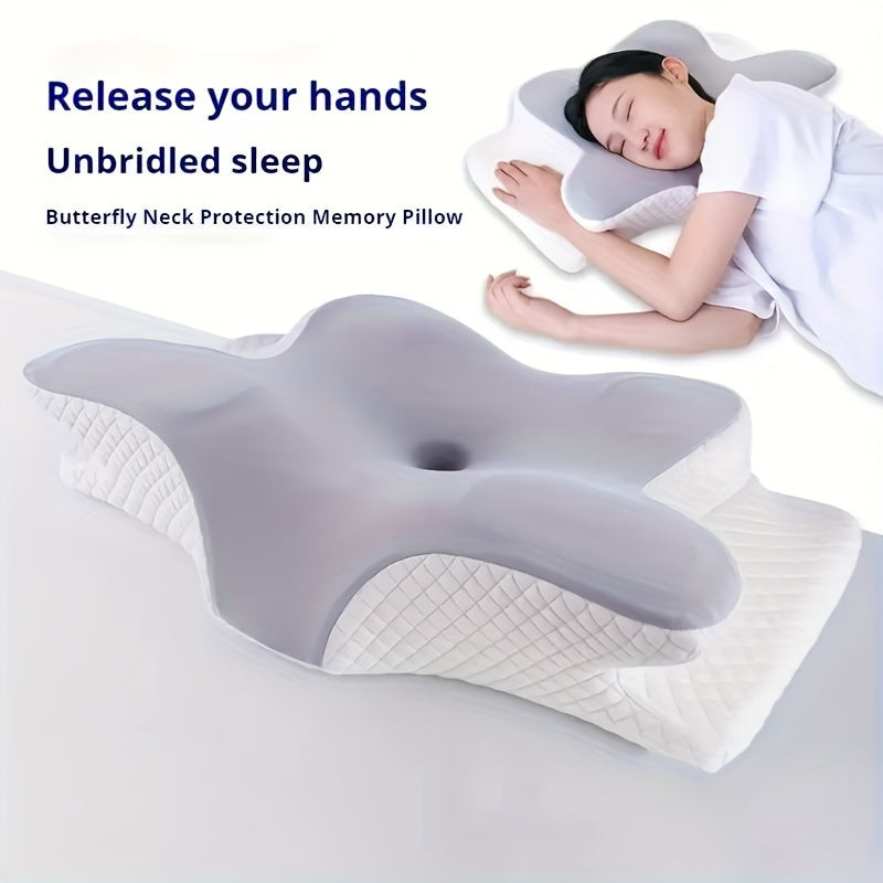 1PC Butterfly Shape Memory Foam Orthopedic Pillow - Ergonomic Cervical Spine Support, Slow Rebound, Sleep Relaxation Neck Pillow, Back And Side Sleeper Bedding, Promotes Correct Spinal Positioning, Low Allergy, Machine Washab