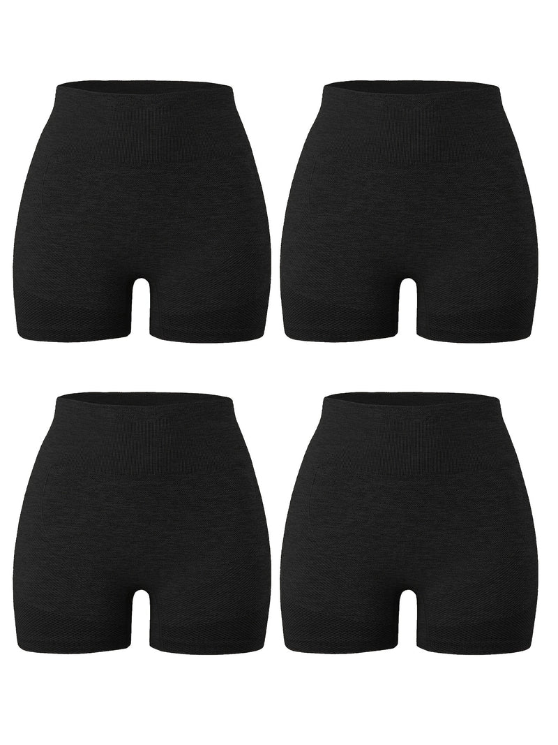 4-Pack High Waist Skinny Shorts Fashionable, Gym-Ready, Form-Hugging - Perfect for Spring & Summer Wardrobe - Womens Clothing