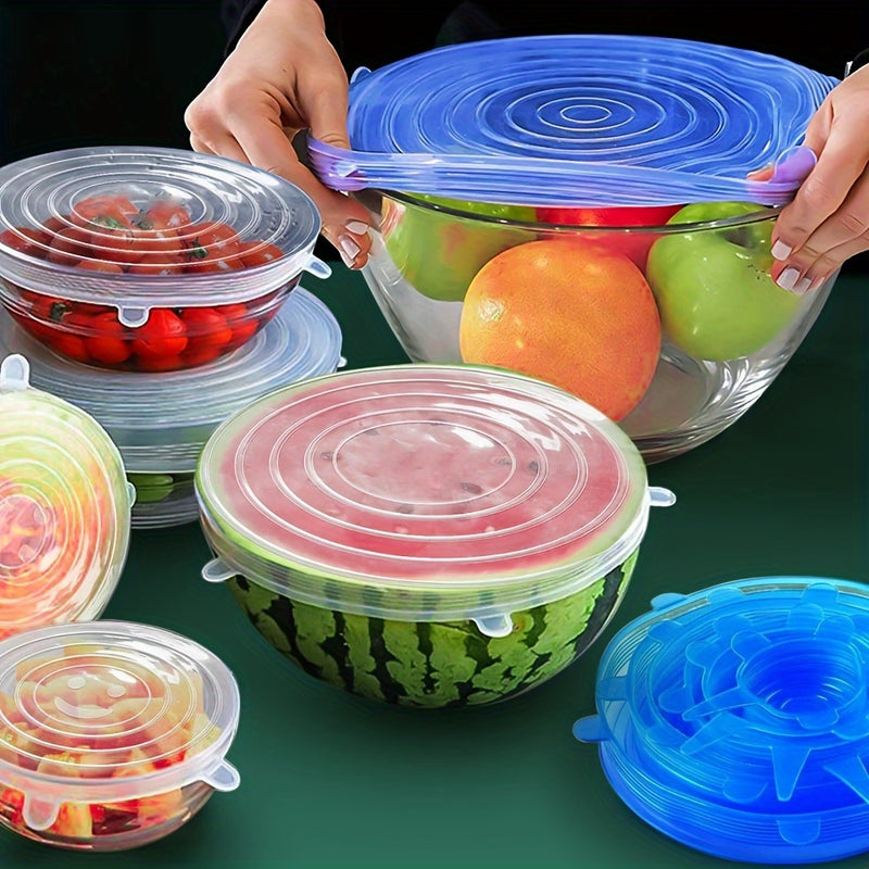 6pcs Premium Silicone Stretch Lids - Flexible, Reusable, and Durable Food Storage Covers for Bowls - 6 Different Sizes to Fit Most Containers, Dishwasher and Refrigerator Safe, Easy to Clean, and BPA-Free Kitchen Essentials