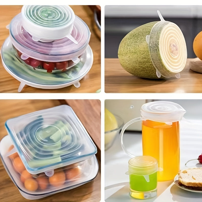 6pcs Premium Silicone Stretch Lids - Flexible, Reusable, and Durable Food Storage Covers for Bowls - 6 Different Sizes to Fit Most Containers, Dishwasher and Refrigerator Safe, Easy to Clean, and BPA-Free Kitchen Essentials