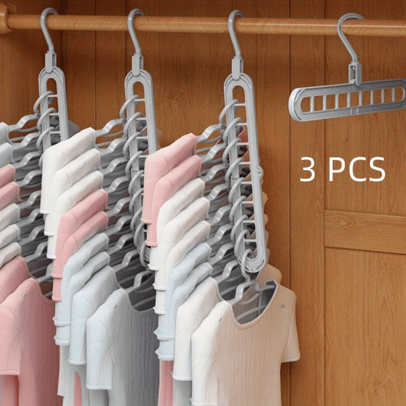 3-Pack Heavy Duty Foldable Plastic Hanger Set - 9-Hole Space Saver for Closet, Wardrobe, Home & Dorm - Premium Organizer, Durable & Versatile Storage Solution For Store Display