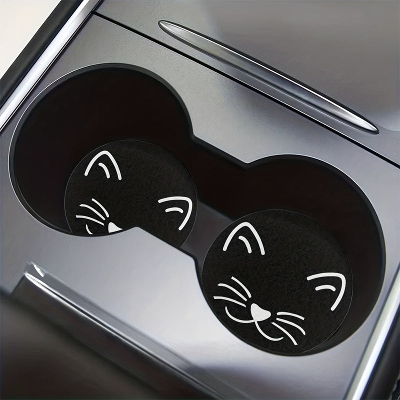 2pcs Cat Pattern Car Cup Holder Coaster Mats - Water Absorbent, Non-Slip, and Stylish Car Accessories for Women and Home Use