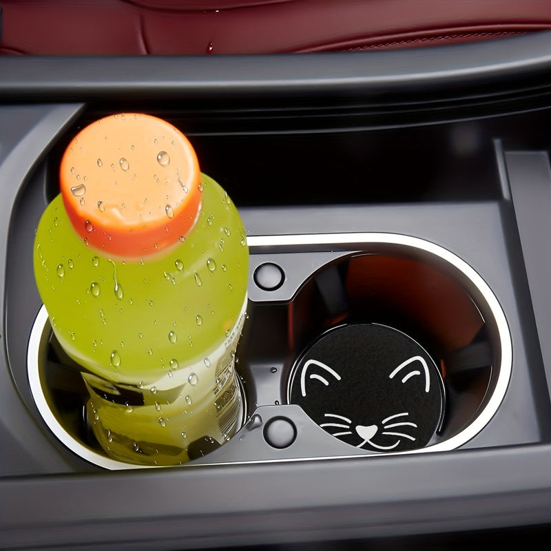 2pcs Cat Pattern Car Cup Holder Coaster Mats - Water Absorbent, Non-Slip, and Stylish Car Accessories for Women and Home Use