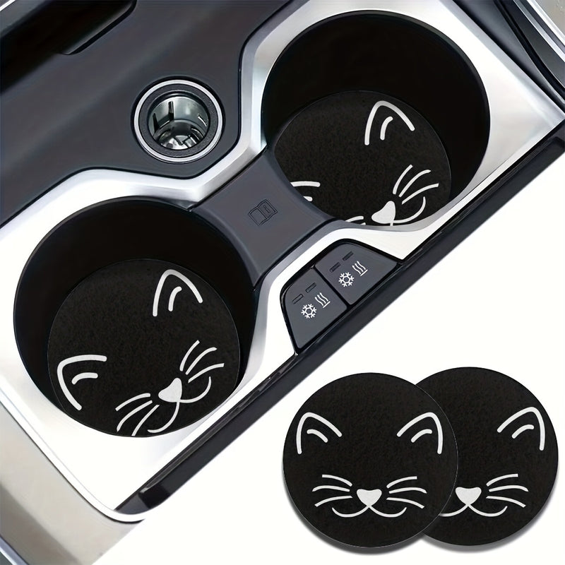 2pcs Cat Pattern Car Cup Holder Coaster Mats - Water Absorbent, Non-Slip, and Stylish Car Accessories for Women and Home Use