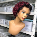 Ombre Short Pixie Cut 13x4x1 T Lace Front Curly Human Hair Wigs 8 Inch