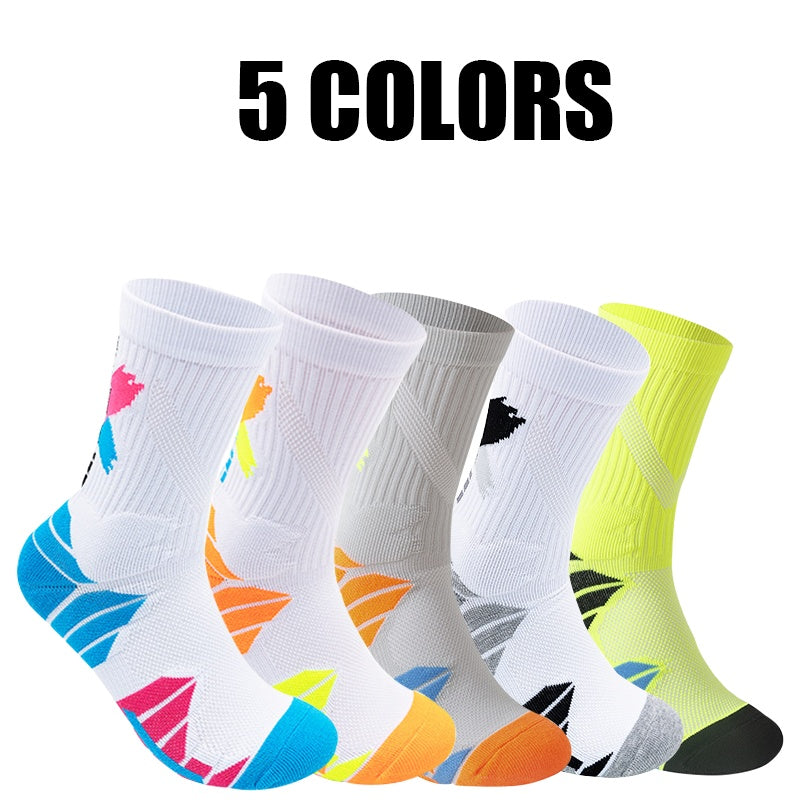 5 Pairs For Men Compression Running Socks Athletic Socks  With Cushion Basketball Sport Socks Anti-odor And Anti-slip For Running Fitness Hiking And Cycling