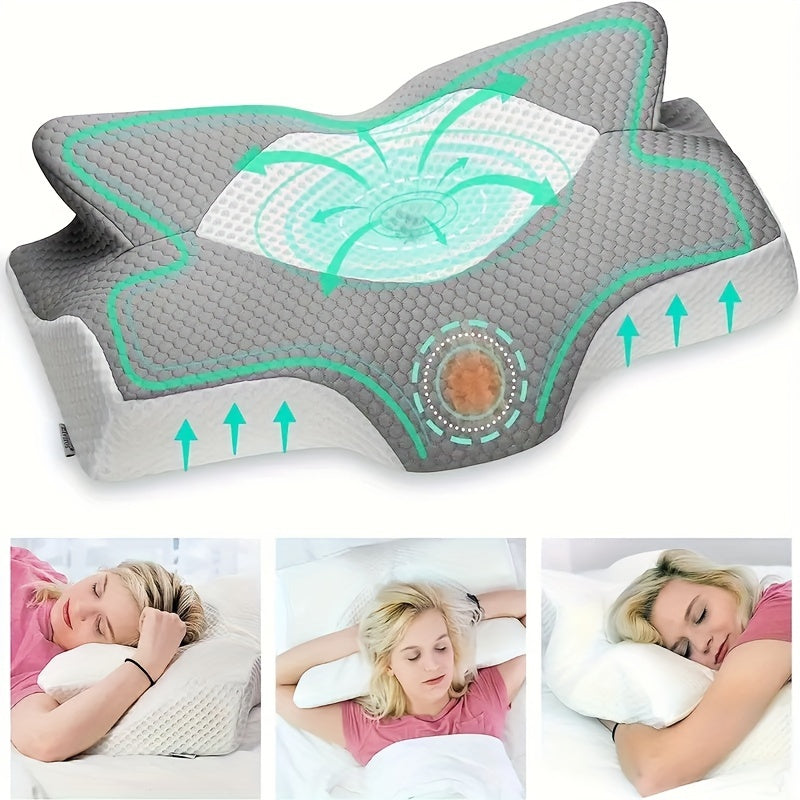 1PC Butterfly Shape Memory Foam Orthopedic Pillow - Ergonomic Cervical Spine Support, Slow Rebound, Sleep Relaxation Neck Pillow, Back And Side Sleeper Bedding, Promotes Correct Spinal Positioning, Low Allergy, Machine Washab