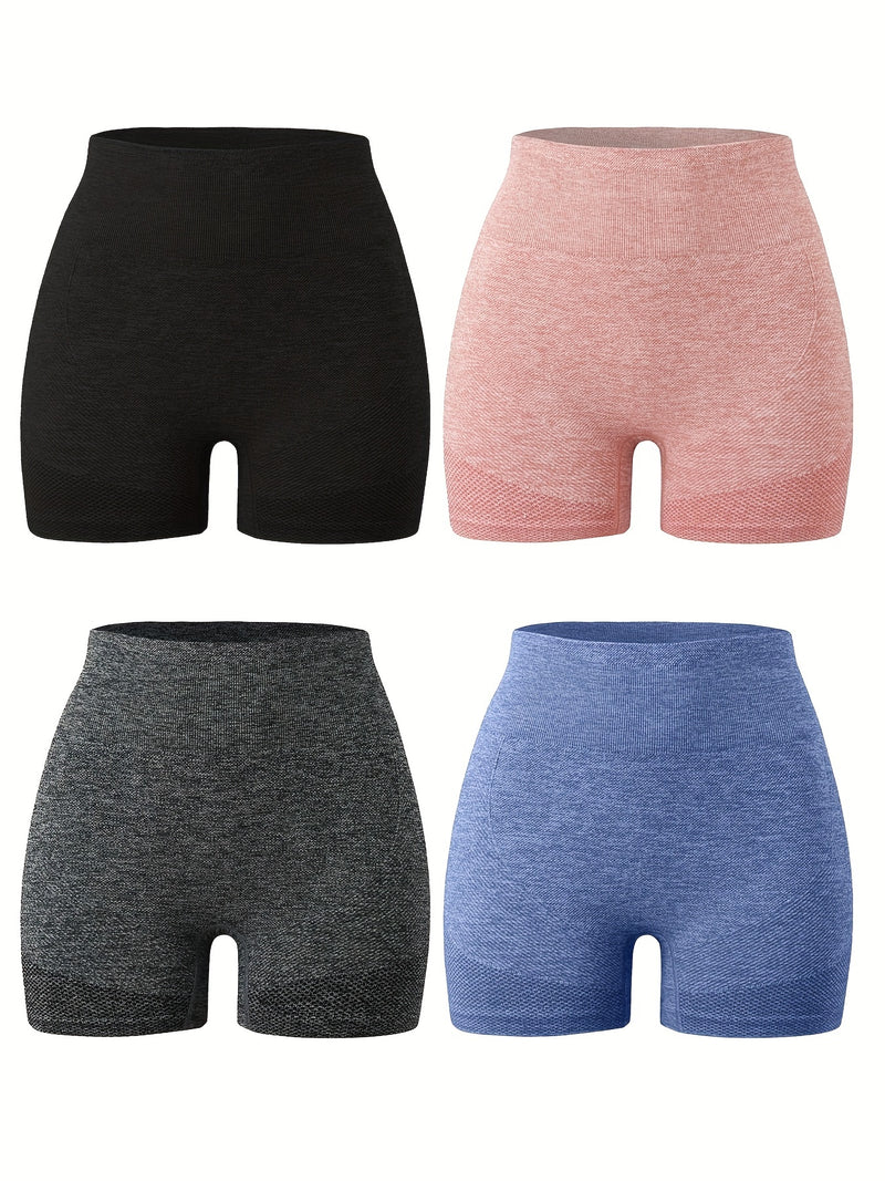 4-Pack High Waist Skinny Shorts Fashionable, Gym-Ready, Form-Hugging - Perfect for Spring & Summer Wardrobe - Womens Clothing