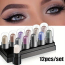 12-Color Waterproof Eyeshadow Stick Set – Shimmer, Glitter & Highlighter Pens