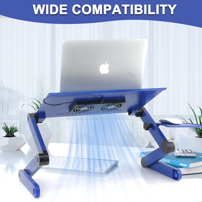 Adjustable Laptop Stand, Laptop Desk with 2 CPU Cooling USB Fans for Bed Aluminum Lap Workstation Desk with Mouse Pad, Foldable Cook Book Stand Notebook Holder Sofa