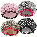 Pack of 4 Double-Layer Colorful Polka Dot Print High Quality Shower Caps
