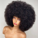 Short Afro Kinky Curly Human Hair Wigs With Bangs Fluffy Natural Bob Wigs Brazilian Full Machine Made Wigs On Sale 180% Density