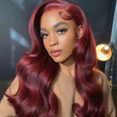 34 Inch Red Lace Front Wig Human Hair, Soft Hair Natural Hairline, 200 Density Pre Plucked 13x4 HD Lace Front Body Wave Wigs For