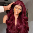 34 Inch Red Lace Front Wig Human Hair, Soft Hair Natural Hairline, 200 Density Pre Plucked 13x4 HD Lace Front Body Wave Wigs For