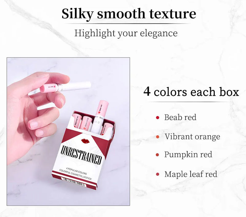 Creative Cigarette Lipstick Set 4 Colors Matte Long Lasting Waterproof Matt Lip Stick Tube Nude Red Lips Makeup