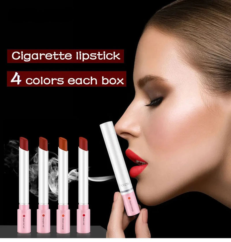 Creative Cigarette Lipstick Set 4 Colors Matte Long Lasting Waterproof Matt Lip Stick Tube Nude Red Lips Makeup