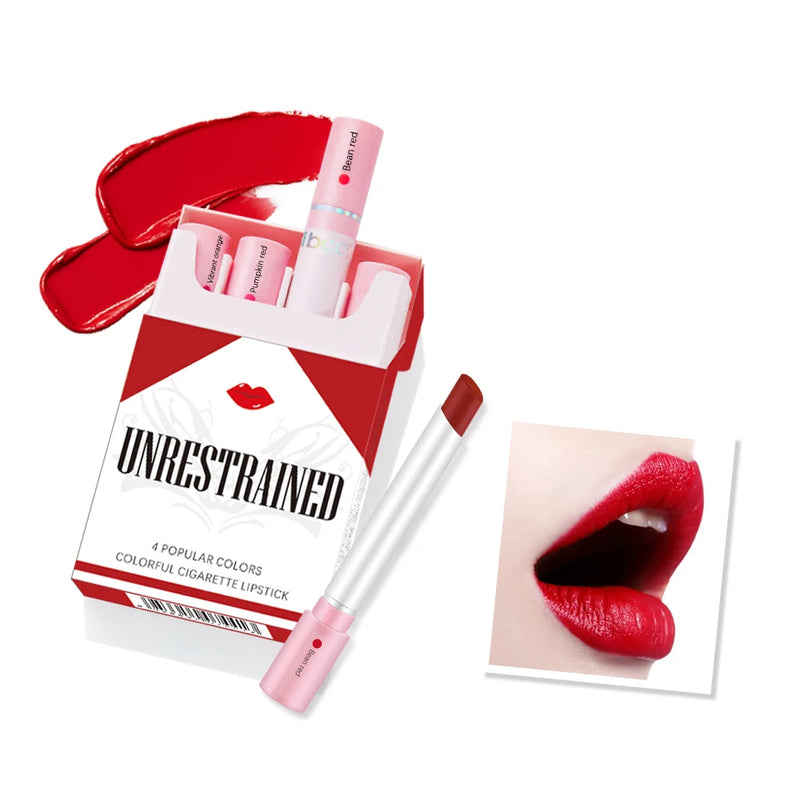 Creative Cigarette Lipstick Set 4 Colors Matte Long Lasting Waterproof Matt Lip Stick Tube Nude Red Lips Makeup