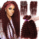 Reddish Brown Human Hair 1/3/4 Bundles with 4X4 13X4 Closure Deep Wave Lace Frontal Human Hair Weave Remy Human Hair Extensions