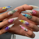 24Pcs Black Y2k Fake Nails with Diamond Halloween Long Almond False Nail Butterfly Design Wearable Oval Press on Nails Tips