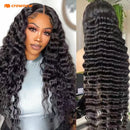 Deep Wave Human Hair Wigs Remy Brazilian Hair Wig 13x4 HD Lace Frontal Human Hair Wig Deep Curly Wig Pre plucked Bleached Knots