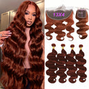 #33 Reddish Brown Colored Body Wave Human Hair 1/3/4 Bundle with Closure 15A Human Hair Weaving Weft Remy Human Hair Extensions