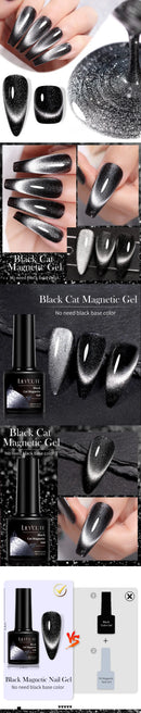 LILYCUTE 7ML Black Crystal Cat Magnetic Gel Sparkling Glitter Gel Nail Polish Semi Permanent UV Gel Nail Art No Need Base Color