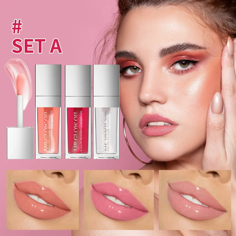 Crystal Jelly Moisturizing Lip Oil Set Lip Gloss Makeup Sexy Plump Lip Glow Oil Tinted Lip Plumper Set