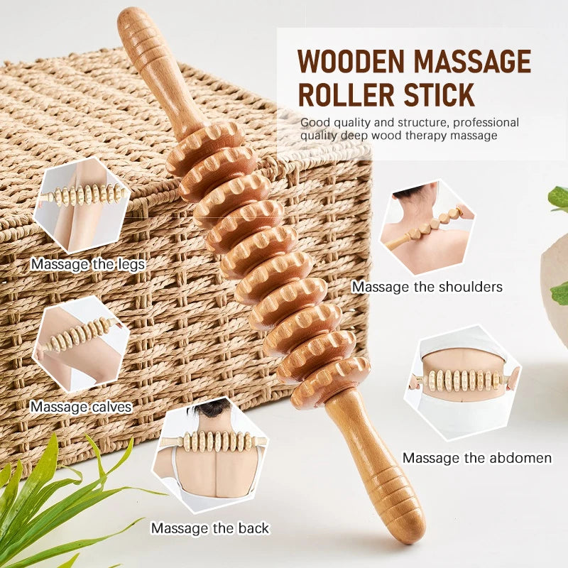 Wood Therapy Massage Roller Lymphatic Drainage Massager GuaSha Tool for Full Body Pain Relief Anti Cellulite Fascial Massage