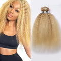 P27/613 Yaki Straight Blonde Human Hair Bundles Highlight Kinky Straight Blonde Hair Bundles Double Weft Weave 30 Inch for Women