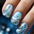 24Pcs Fashion Fake Nails Press on Short Square Head False Nail Art Black Starlit Sky Design Artifical Full Cover Nail Tips