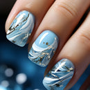 24Pcs Fashion Fake Nails Press on Short Square Head False Nail Art Black Starlit Sky Design Artifical Full Cover Nail Tips
