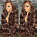 Body Wave Chocolate Brown 13x6 Lace Front Wigs Human Hair Pre Plucked Brazilian Brown Virgin Hair 13x4 HD Frontal Wig 200Density