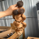 #27 Honey Brown Body Wave Bundles With Closure Colored Human Hair Bundles With Closure Brazilian Hair Weave 3/4 Bundles And Fron