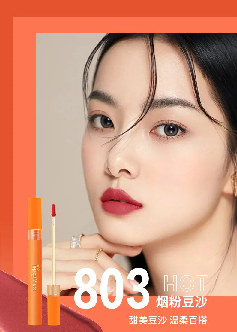 Bright Orange Color Lip Glaze Carrot Matte Velvet Liquid Lip Gloss Easy to Apply Lasting Lipstick Korea Lips Makeup Cosmetics