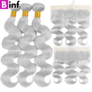 Silver Grey Colored Virgin Human Hair Body Wave Bundles With Closure And Frontal 3/4 Bundles with Closure Human Hair Bundles
