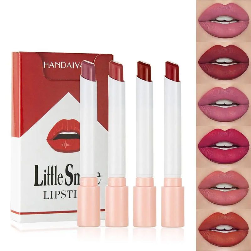 4 Matte Lipstick Kit Cigarette Smoke Tube Lip Gloss Long Lasting Waterproof Nude Red Lip 24 Hour Lip Tint Stain