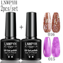 LNWPYH 2Pc Gel Nail Polish Kit Professional Glitter Nail Gel Polish Semi Permanent Soak Off UV Nail Art Gel Varnish Nail Art Set