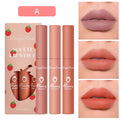 3-Piece Set of Lip Gloss, Velvet Matte Lipstick, Small Orange Milk Tea Bean Paste Color Lip Gloss, Easy to Apply, Non-Fading, Non-Stick Cup Lip Gloss Set Box