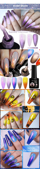 LILYCUTE 7ML Auroras Thermal Gel Nail Polish Purple Glitter Temperature Color Changing Semi Permanent Soak Off UV Nail Art Gel