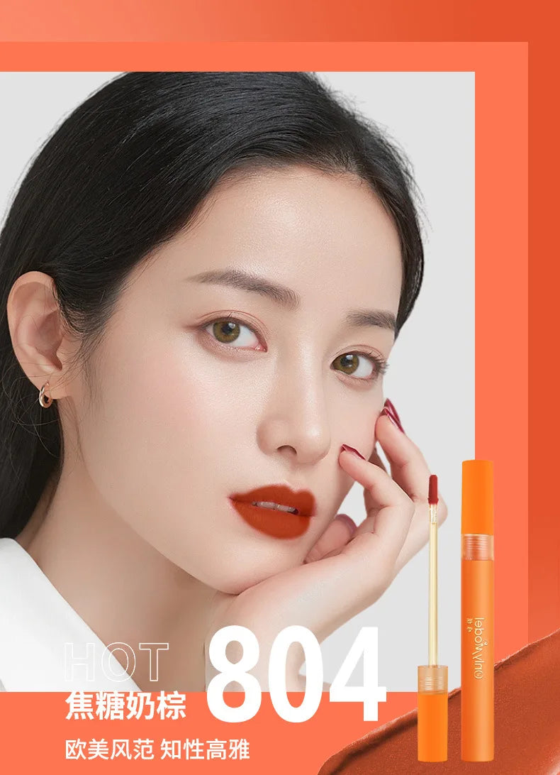 Bright Orange Color Lip Glaze Carrot Matte Velvet Liquid Lip Gloss Easy to Apply Lasting Lipstick Korea Lips Makeup Cosmetics