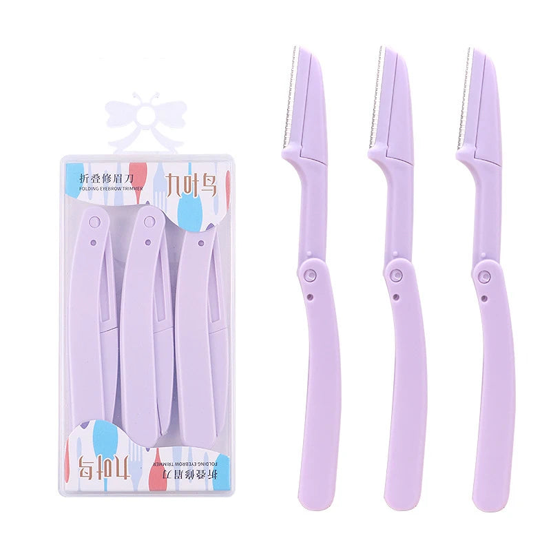 Karsyngirl 3pcs Fold Eyebrow Trimmer Scissors Hair Remover Eyebrow Comb Razor Eyebrow Clip Makeup Tools Face Razor for Women