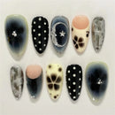 24pcs White Flower Fake Nail Tips Ins Yellow Pink Blush False Nails Wearable Full Cover European Almond Shaped Press on Nails