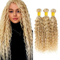 P27/613 Highlight Water Wave Bundles Human Hair Bundles 8 -30 Inch Wet and Wavy Ombre Honey Blonde Deep Curly Hair  1 3 4 Pcs
