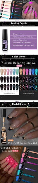 LILYCUTE 8pcs 5ML Metal Painting Reflective Glitter Liner Gel Nail Polish Sparkling French Line Gel Semi Permanent Nail Art