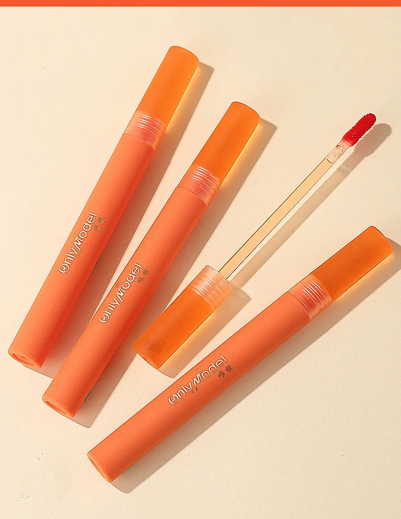 Bright Orange Color Lip Glaze Carrot Matte Velvet Liquid Lip Gloss Easy to Apply Lasting Lipstick Korea Lips Makeup Cosmetics
