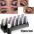 Eyeshadow Pencil Set 12 Colors Waterproof Long Lasting Glitter Shimmer Eye Shadow Pen Highlighter Stick Eyes Makeup Tools