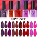 LILYCUTE 10PCS/Set 7ml Gel Nail Polish Coffee Red Pink Nude Gel Varnish Semi Permanent Soak Off UV LED Nail Art Manicure Kit