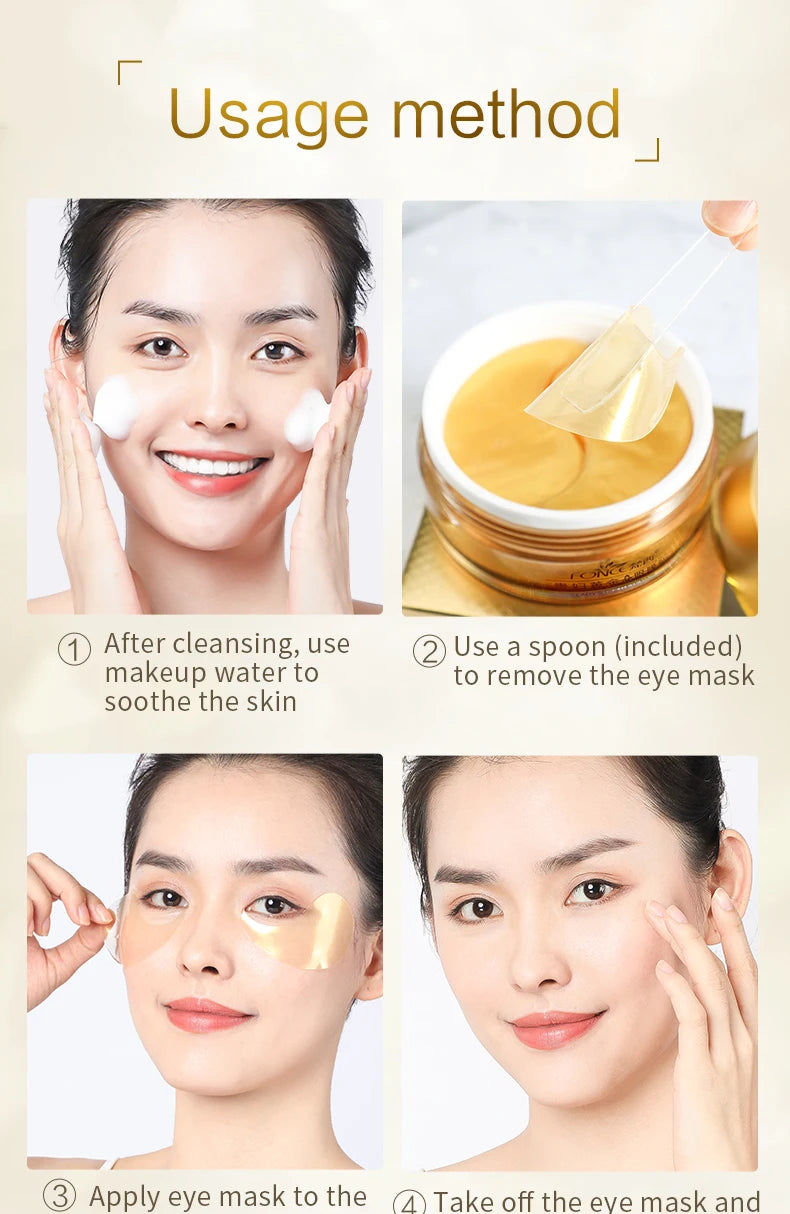 60pieces FONCE Women's Golden Moisturizing Eye Mask Patch, Moisturizing and Moisturizing,Easy to Absorb,Mild and Non Irritating
